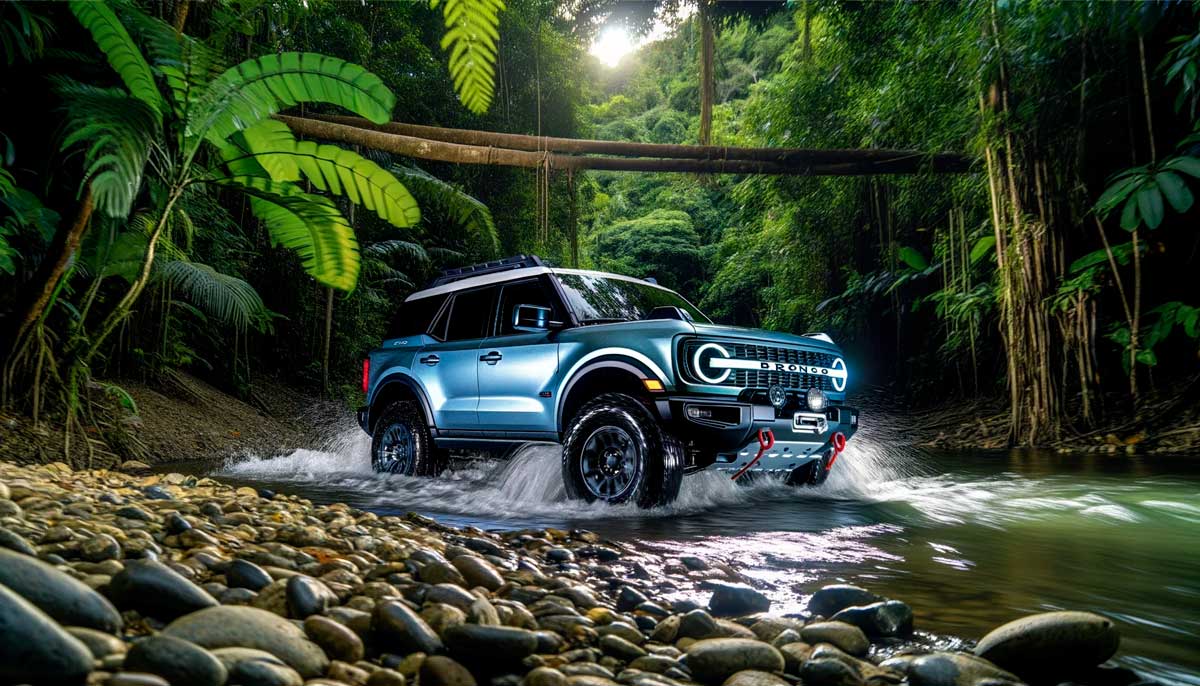 Ford Bronco ready to explore with a rooftop tent and car awning