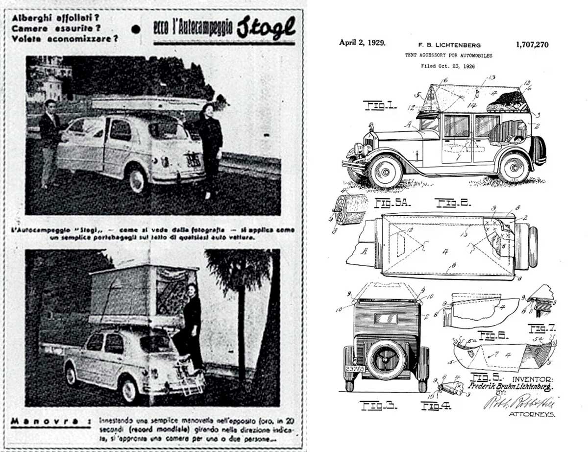 Premiers modèles et brevets des tentes de toit