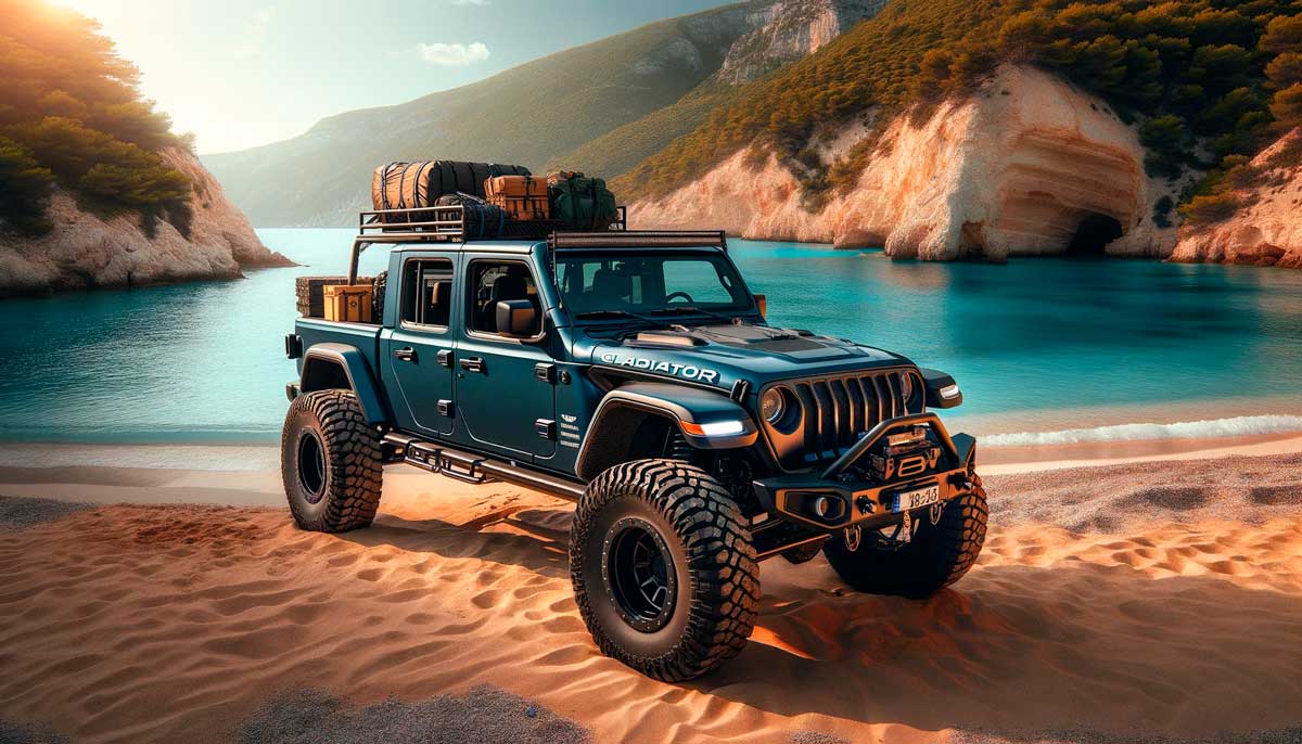 Hardshell rooftop tent and car awning on a Jeep Gladiator Rubicon