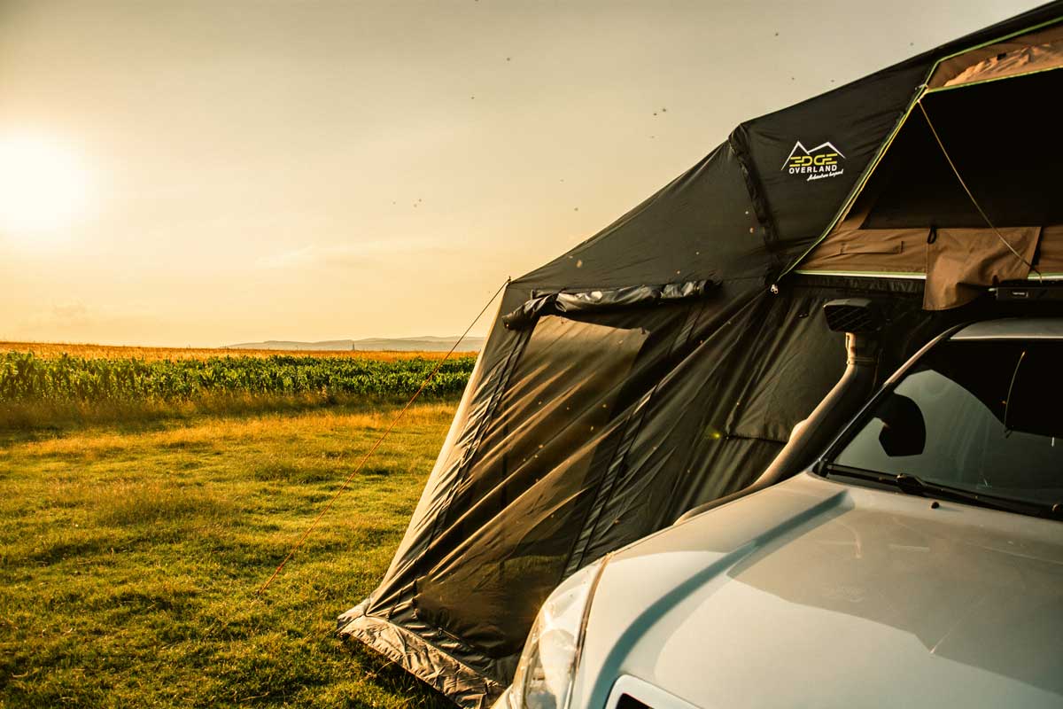 Horizon One Rooftop Tent with Annex camping at sunset