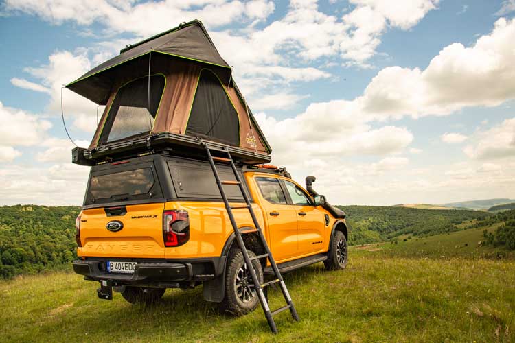 Explore One Rooftop Tent with ladder mounted on the side