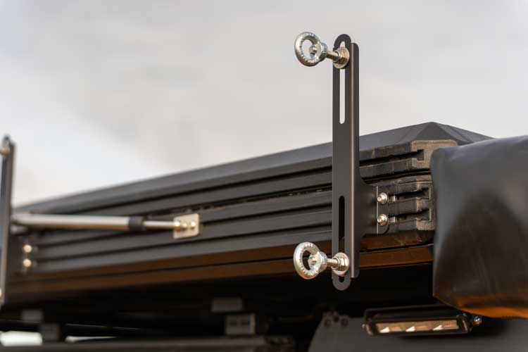 Closeup view of the mounting bracket used for the traction board holder for car tents.