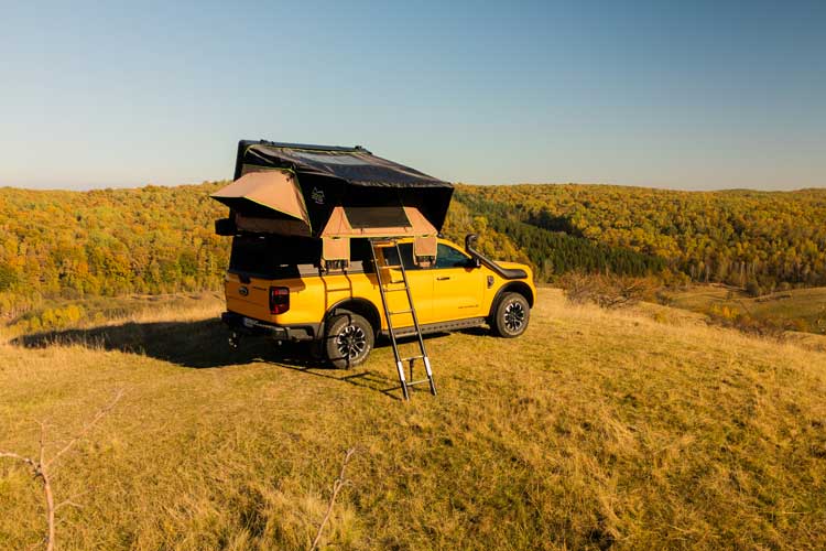 Rooftop tent back side view