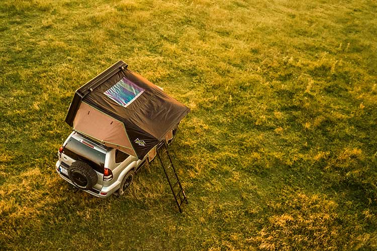 Top side view of rooftop tent