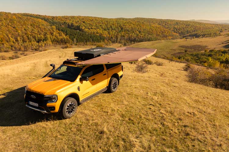 Aerial view of the Infinity 270 car awning on top of a hill