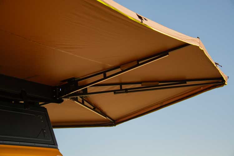 Freestanding awning corner low view