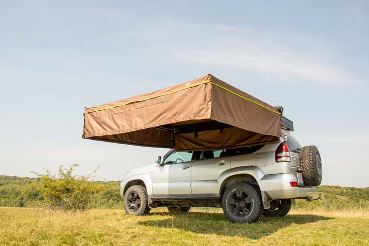 Right hand side view of the sidewall extensions installed on the Shelter Max awning.
