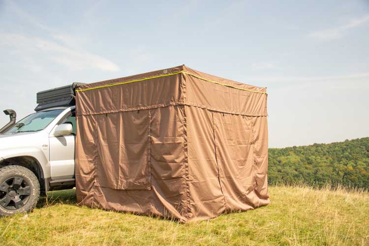 Shelter Max sidewall extensions with the wall door and windows closed.