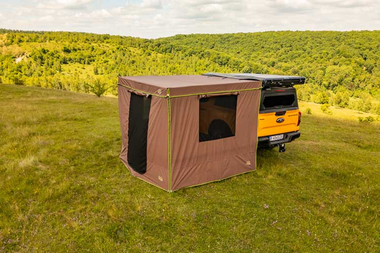 Vista laterale destra delle pareti laterali del tendalino per auto Shelter Max