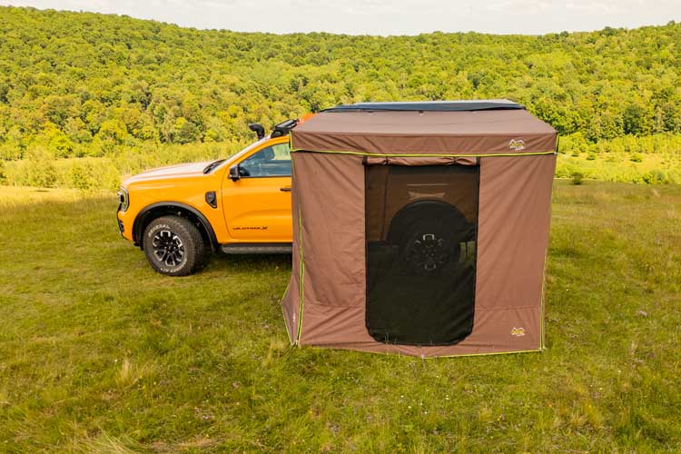 Vista frontale delle pareti laterali del tendalino per auto Shelter Max